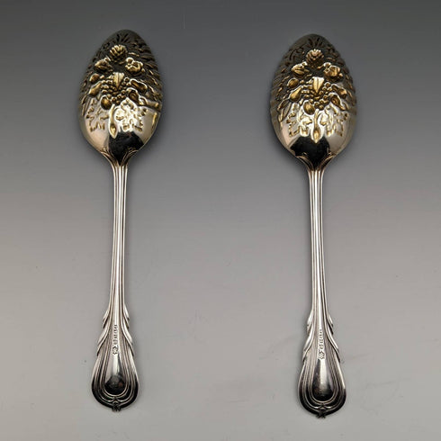 1900年頃 英国アンティーク シルバープレート製 ベリーサービングスプーン ペア ケース入